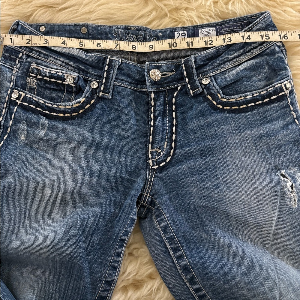 Miss Me Blue Flare Bootcut Long Jeans with Embroidered Button Flap Pockets - Picture 4 of 8